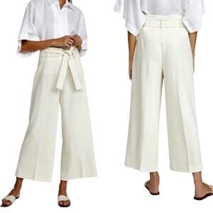 NWT Theory Belt Crop Pant Cream White Admiral Crepe Wide Leg Dress Pants Size 16